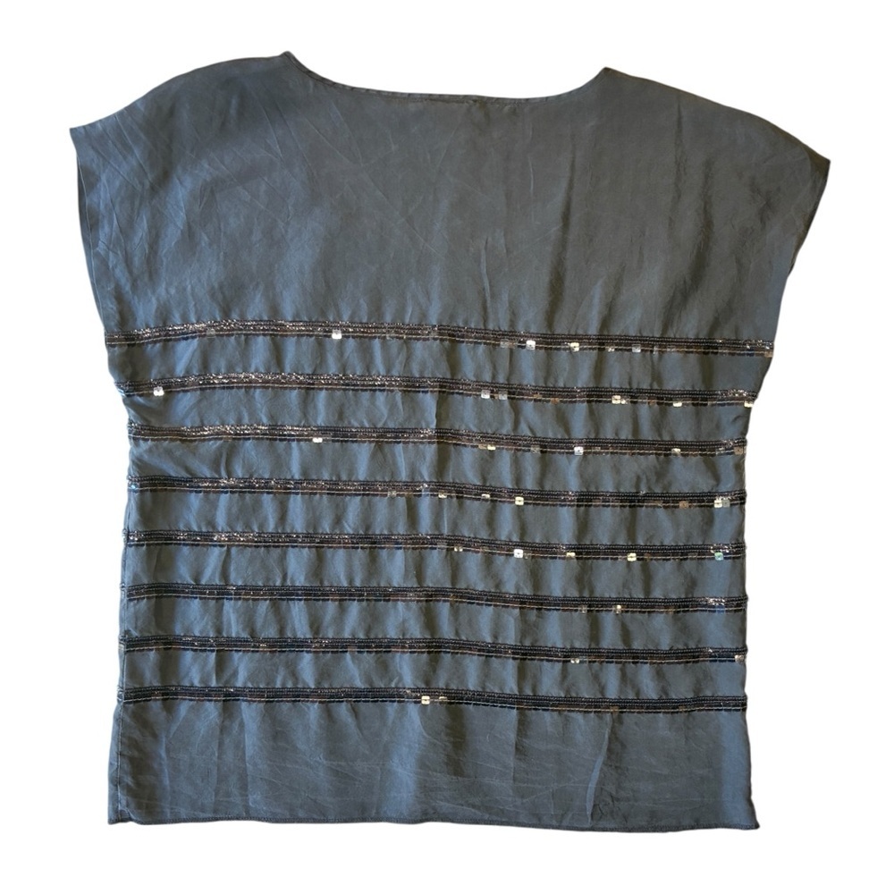 J. Crew 100% Silk Blouse with Sequins, Dark Blue Gray, Size 10, Lightweight - Picture 5 of 7